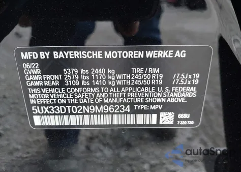 2022 BMW X4 xDrive30I z USA, uszkodzony, nr VIN 5UX33DT02N9M96234